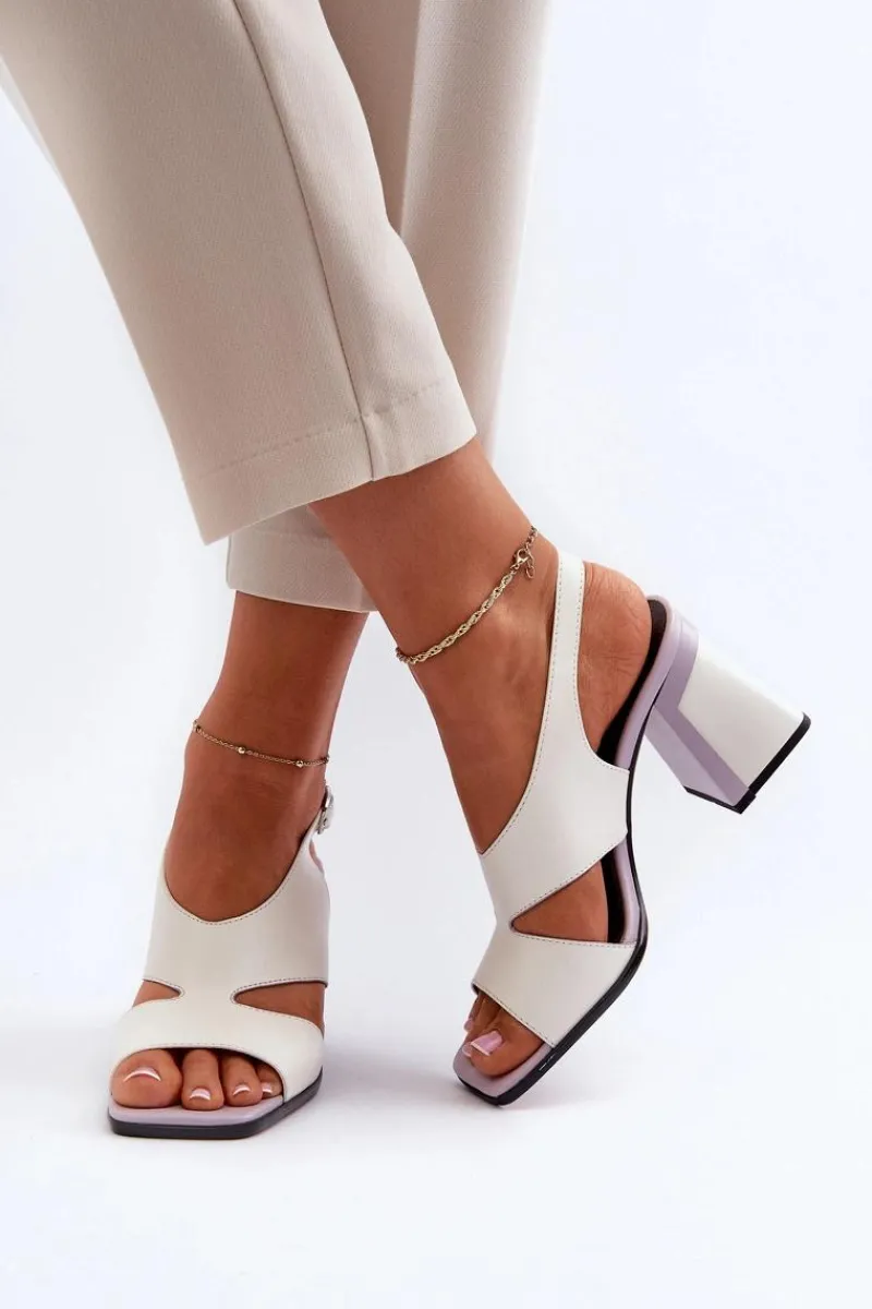 Sandały Na Słupku|Sandały Na Obcasie>Damskie buty S.Barski Sandały Damskie Na Słupku Białe D&A MR38-153 Biały