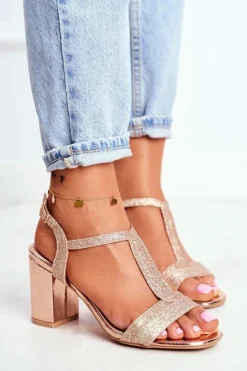 Boto Sandały Damskie Na Słupku Brokatowe Champagne Perfecto