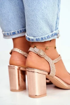 Boto Sandały Damskie Na Słupku Brokatowe Champagne Perfecto