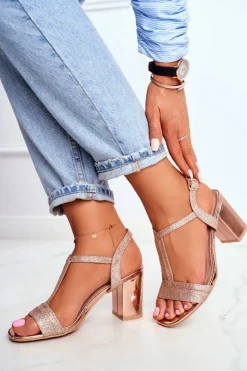 Boto Sandały Damskie Na Słupku Brokatowe Champagne Perfecto