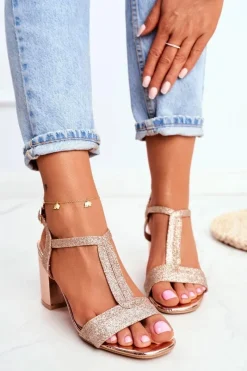 Boto Sandały Damskie Na Słupku Brokatowe Champagne Perfecto