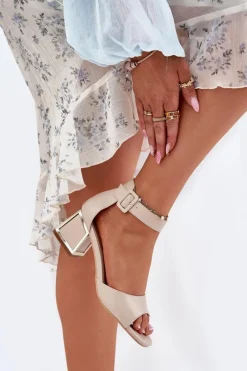New Sandały Damskie Na Słupku Beżowe Zennia Damskie Sandały Na Słupku|Sandały Na Obcasie