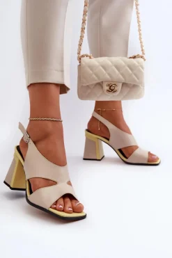 Outlet Damskie buty S.Barski Sandały Damskie Na Słupku Beżowe D&A MR38-153 Beżowy