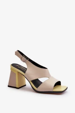 Outlet Damskie buty S.Barski Sandały Damskie Na Słupku Beżowe D&A MR38-153 Beżowy