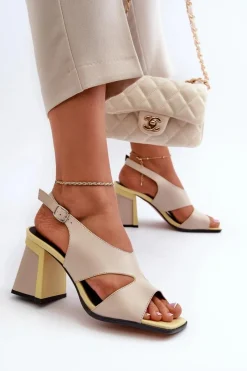 Outlet Damskie buty S.Barski Sandały Damskie Na Słupku Beżowe D&A MR38-153 Beżowy