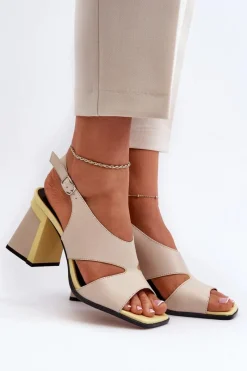 Outlet Damskie buty S.Barski Sandały Damskie Na Słupku Beżowe D&A MR38-153 Beżowy