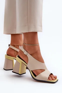 Outlet Damskie buty S.Barski Sandały Damskie Na Słupku Beżowe D&A MR38-153 Beżowy