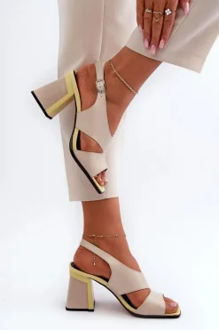 Outlet Damskie buty S.Barski Sandały Damskie Na Słupku Beżowe D&A MR38-153 Beżowy