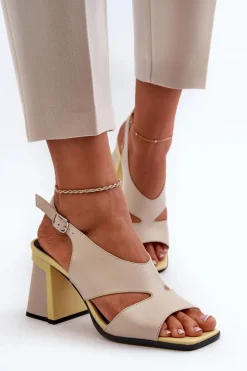 Outlet Damskie buty S.Barski Sandały Damskie Na Słupku Beżowe D&A MR38-153 Beżowy