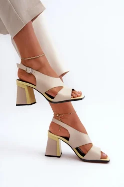 Outlet Damskie buty S.Barski Sandały Damskie Na Słupku Beżowe D&A MR38-153 Beżowy