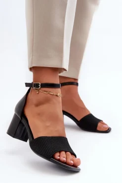Hot Sandały Damskie Na Słupku Czarne Desvia Damskie Sandały Na Obcasie