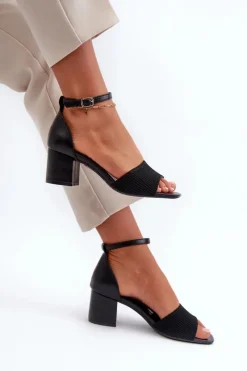 Hot Sandały Damskie Na Słupku Czarne Desvia Damskie Sandały Na Obcasie