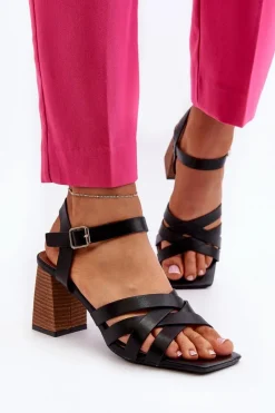 New Sandały Damskie Na Słupku Czarne Opifiana Damskie Sandały Na Słupku|Sandały Na Obcasie