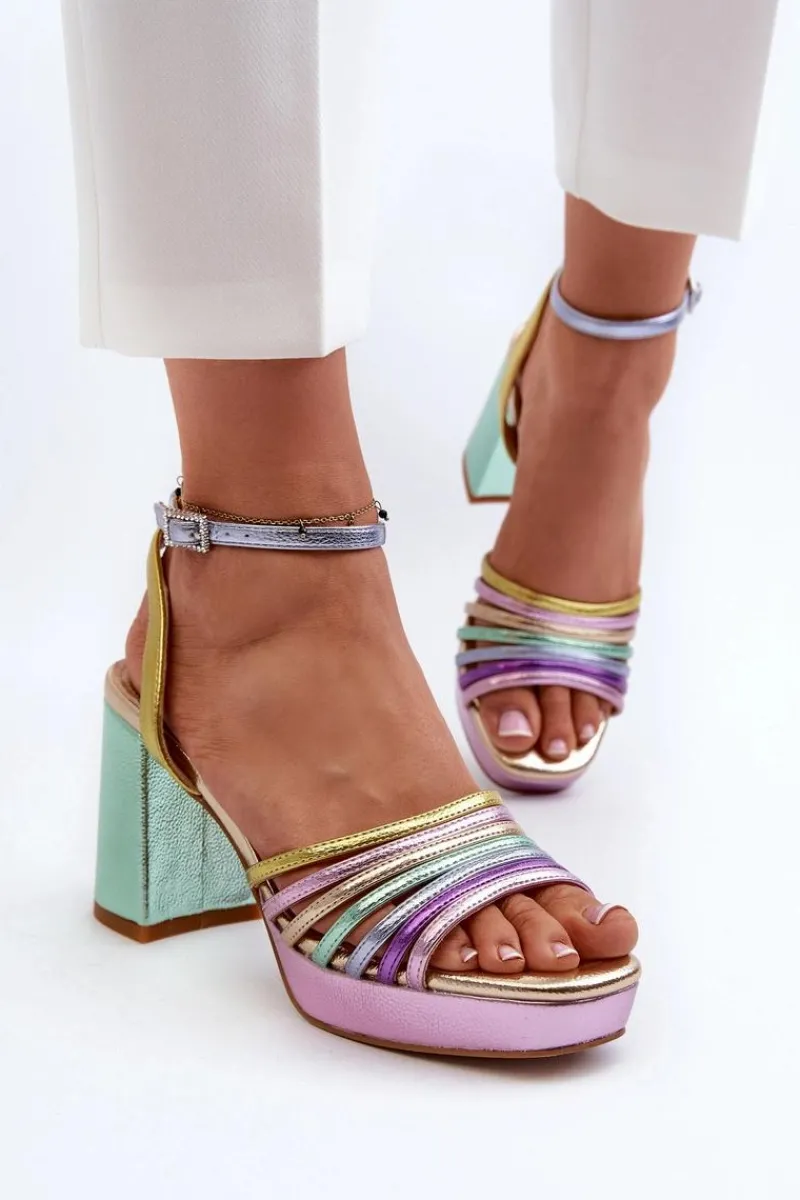 Outlet Damskie buty S.Barski Sandały Damskie Na Słupku D&A CR920 Multikolor Wielokolorowy