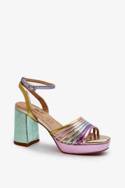 Outlet Damskie buty S.Barski Sandały Damskie Na Słupku D&A CR920 Multikolor Wielokolorowy