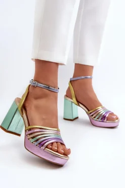 Outlet Damskie buty S.Barski Sandały Damskie Na Słupku D&A CR920 Multikolor Wielokolorowy