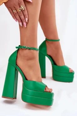 Sandały Na Słupku|Sandały Na Obcasie><noscript><img width=