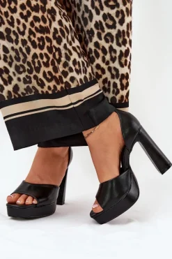 Discount Boto Sandały Damskie Na Słupku I Platformie Eko Skórzane Czarne Lomman Czarny