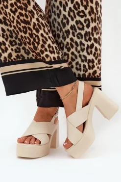 Sandały Na Słupku|Sandały Na Obcasie>Boto Sandały Damskie Na Słupku I Platformie Z Eko Skóry Jasnobeżowe Annavin Beżowy