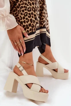 Sandały Na Słupku|Sandały Na Obcasie><noscript><img width=