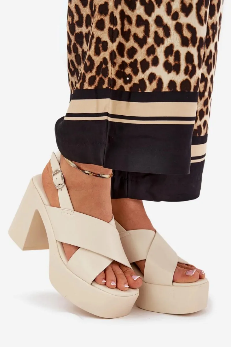 Sandały Na Słupku|Sandały Na Obcasie>Boto Sandały Damskie Na Słupku I Platformie Z Eko Skóry Jasnobeżowe Annavin Beżowy