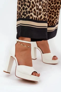 Discount Boto Sandały Damskie Na Słupku I Platformie Eko Skórzane Białe Lomman