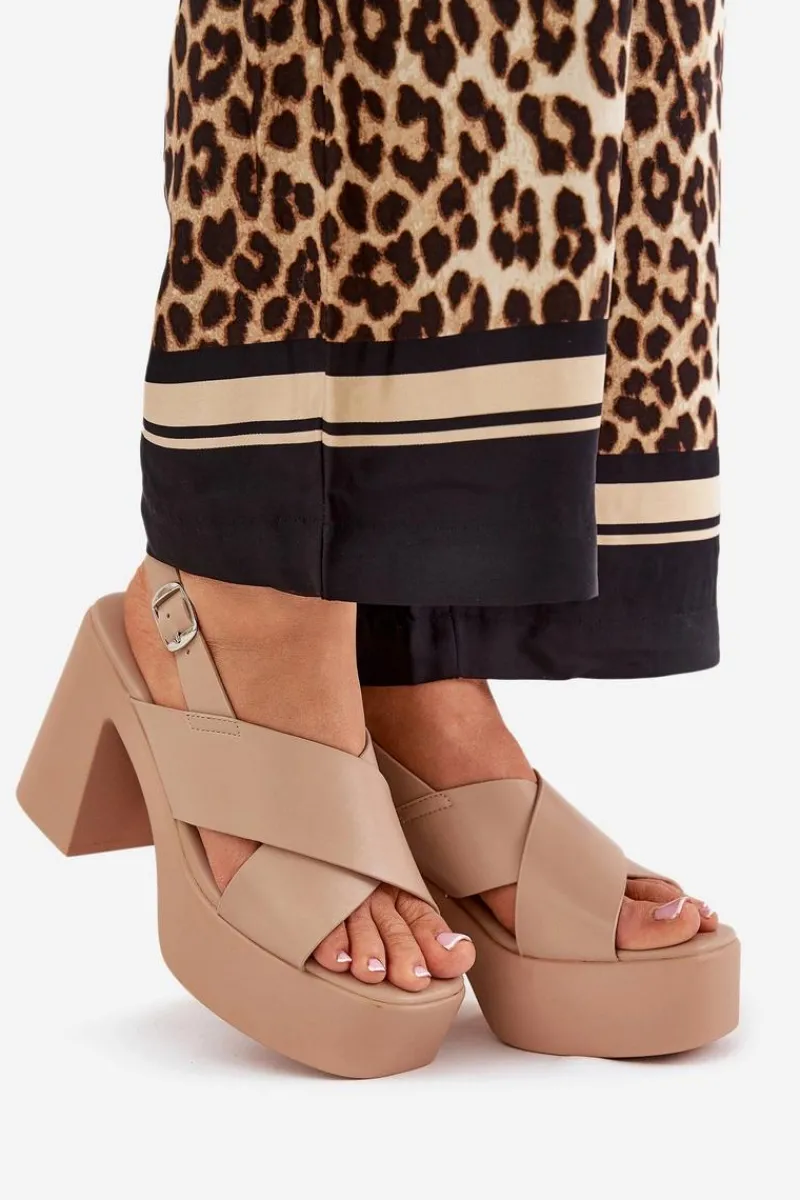 Sandały Na Słupku|Sandały Na Obcasie>Boto Sandały Damskie Na Słupku I Platformie Z Eko Skóry Khaki Annavin