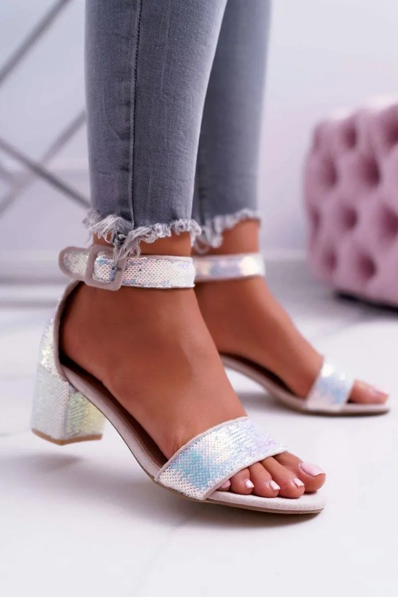 Boto Sandały Damskie Na Słupku Lu Boo Opalizujące Cekiny Różowe Tindal