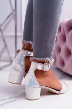 Boto Sandały Damskie Na Słupku Lu Boo Opalizujące Cekiny Różowe Tindal