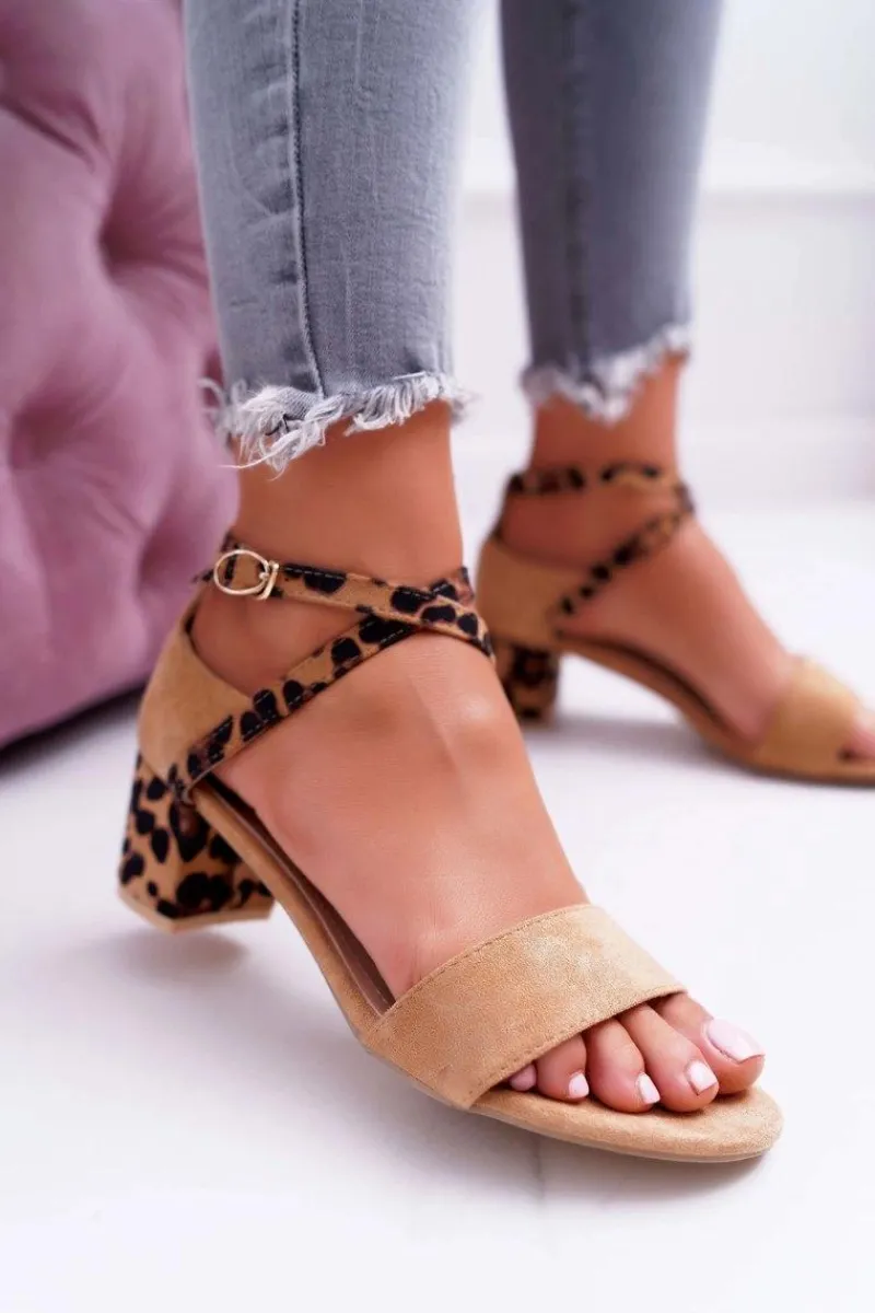 Discount Boto Sandały Damskie Na Słupku Lu Boo Panterka Camel Fall In Love