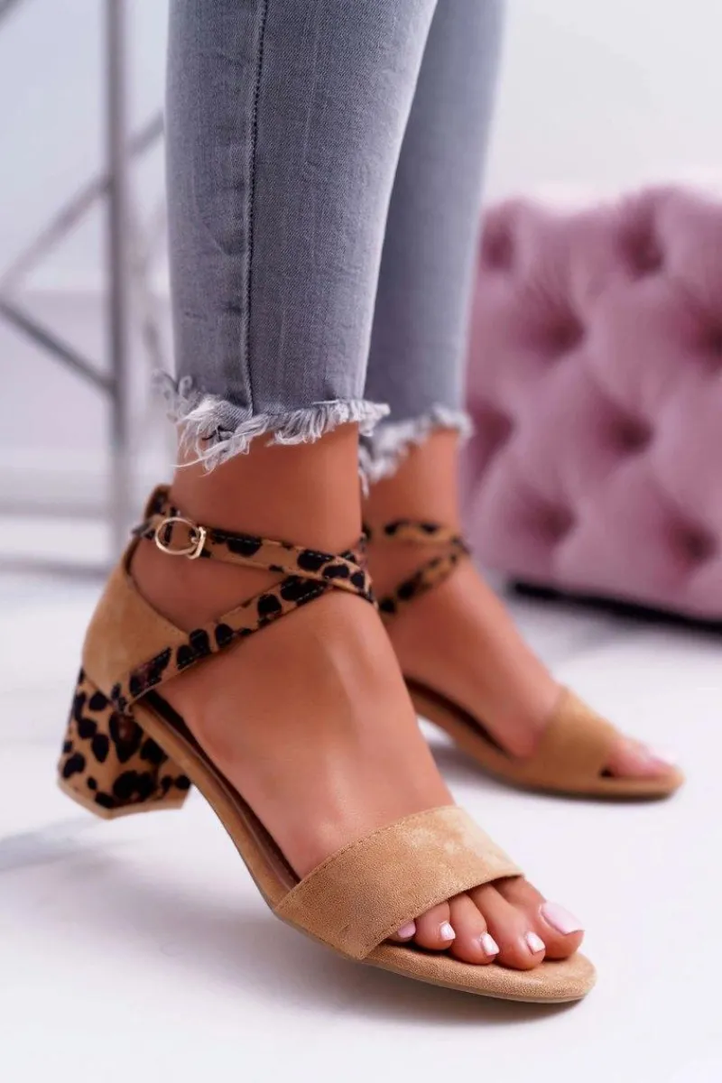 Discount Boto Sandały Damskie Na Słupku Lu Boo Panterka Camel Fall In Love