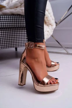 Best Boto Sandały Damskie Na Słupku Platforma Różowe Złoto Huran