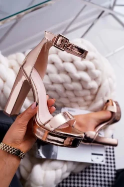 Best Boto Sandały Damskie Na Słupku Platforma Różowe Złoto Huran