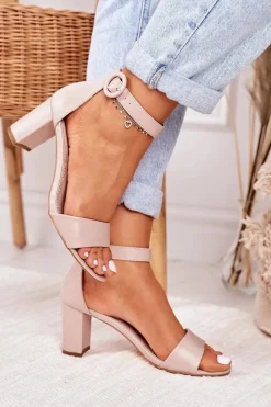 Best Sandały Damskie Na Słupku Pudrowy Róż Lexi Damskie Sandały Na Słupku|Sandały Na Obcasie