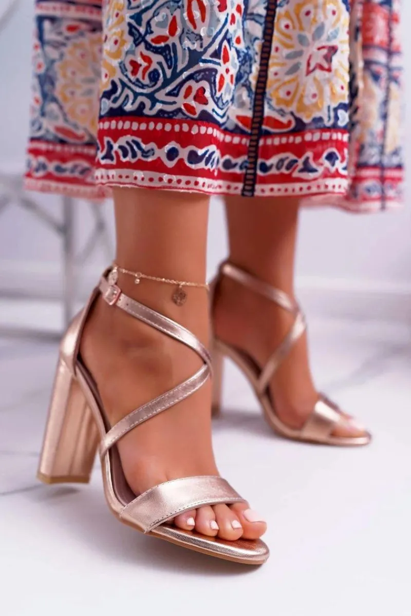 Hot Boto Sandały Damskie Na Słupku Różowe Złoto Klaira