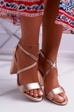 Hot Boto Sandały Damskie Na Słupku Różowe Złoto Klaira