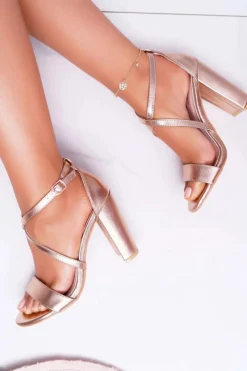 Hot Boto Sandały Damskie Na Słupku Różowe Złoto Klaira