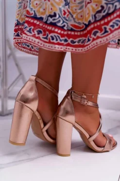 Hot Boto Sandały Damskie Na Słupku Różowe Złoto Klaira