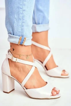 Sandały Na Obcasie>Buty Sergio Leone Sandały Damskie Na Słupku Sergio Leone Beżowa Perła SK865