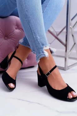 Sandały Na Obcasie></noscript>Buty Sergio Leone Sandały Damskie Na Słupku Sergio Leone SK808 Czarne Dali