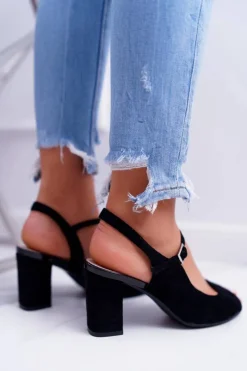 Sandały Na Obcasie></noscript>Buty Sergio Leone Sandały Damskie Na Słupku Sergio Leone SK808 Czarne Dali