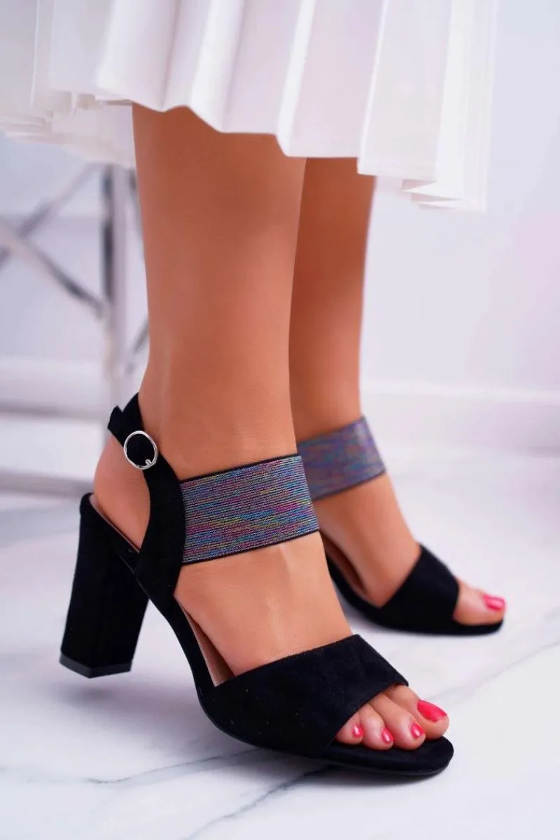 Outlet Sandały Damskie Na Słupku Sergio Leone SK857 Czarne Nargos Damskie Sandały Na Obcasie