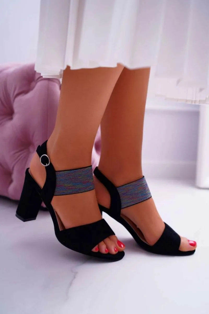 Outlet Sandały Damskie Na Słupku Sergio Leone SK857 Czarne Nargos Damskie Sandały Na Obcasie