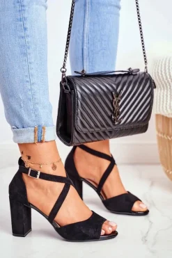 Sandały Na Obcasie>Buty Sergio Leone Sandały Damskie Na Słupku Sergio Leone Czarne SK865