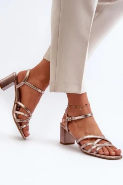 Sandały Na Słupku|Sandały Na Obcasie>Buty Sergio Leone Sandały Damskie Na Słupku Sergio Leone SK065 Złote