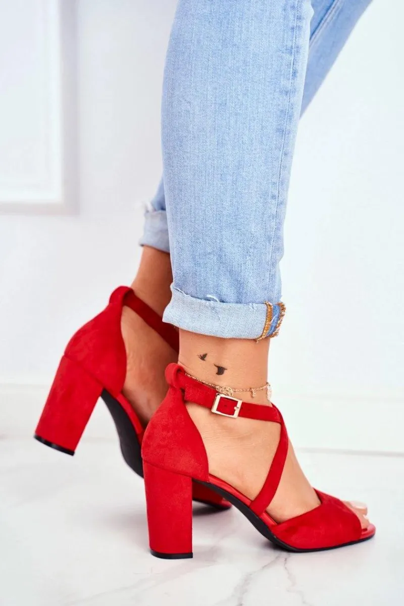 Outlet Sandały Damskie Na Słupku Sergio Leone Czerwone SK865 Damskie Sandały Na Obcasie