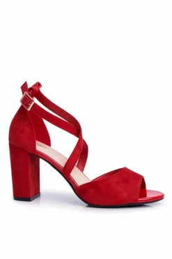 Outlet Sandały Damskie Na Słupku Sergio Leone Czerwone SK865 Damskie Sandały Na Obcasie
