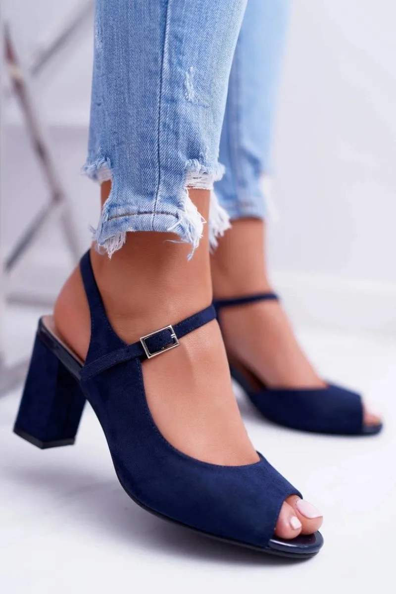 Discount Sandały Damskie Na Słupku Sergio Leone SK808 Granat Dali Damskie Sandały Na Obcasie