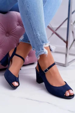 Discount Sandały Damskie Na Słupku Sergio Leone SK808 Granat Dali Damskie Sandały Na Obcasie