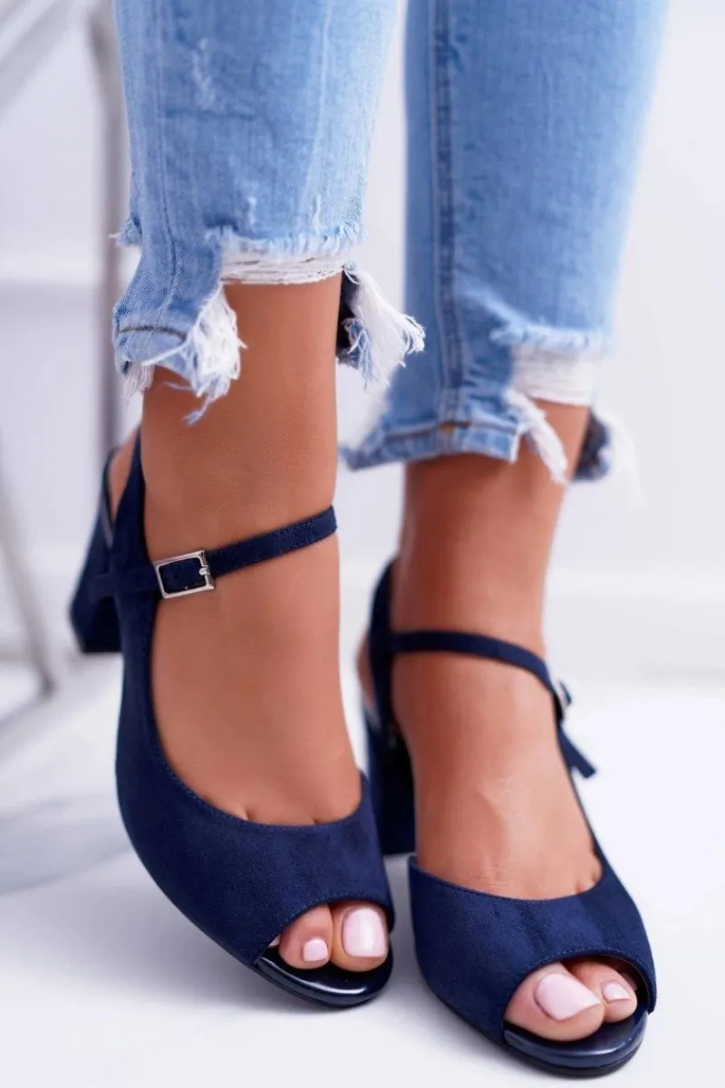 Discount Sandały Damskie Na Słupku Sergio Leone SK808 Granat Dali Damskie Sandały Na Obcasie